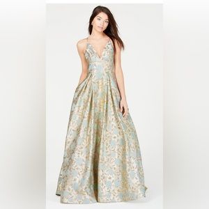 NWT Say Yes to the Prom Cream/Gold/Light Blue Juniors Ball Gown, Size 13/14